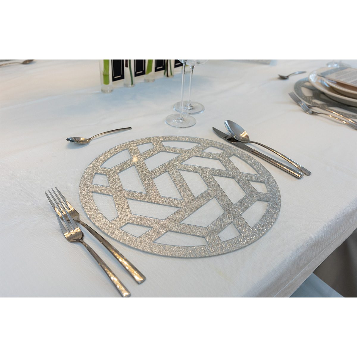 Acrylic Laser Cut Chargers, 4 pack - Silver