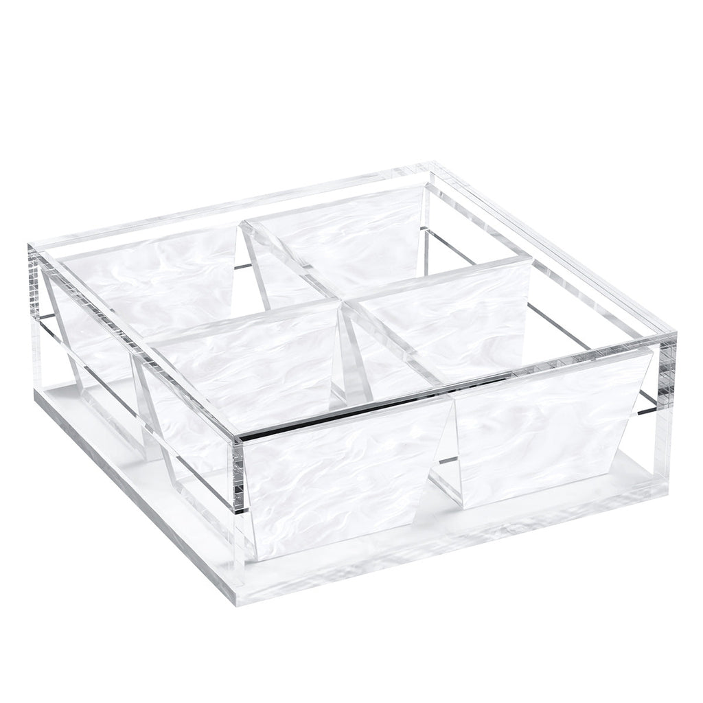 Dip Dish with Magnetic Lid, 4 Dishes - White Pearl
