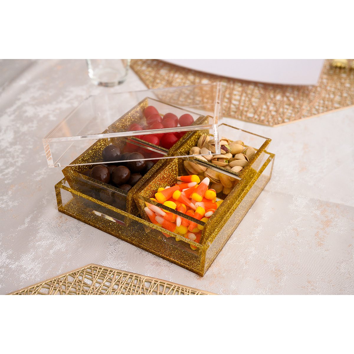 Dip Dish with Magnetic Lid, 4 Dishes - White Pearl